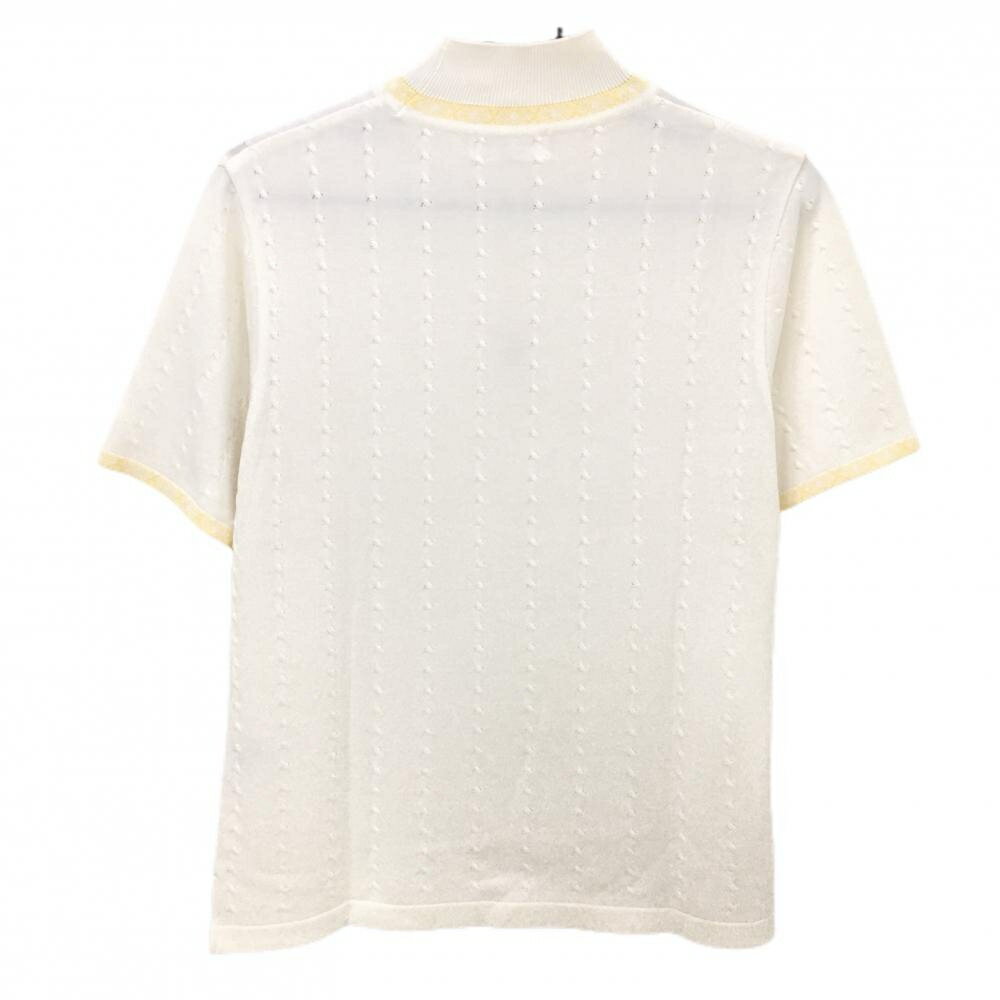 マンシングウェア 半袖ハイネックセーター 白×イエロー ロゴ刺しゅう ニット レディース M ゴルフウェア Munsingwear