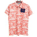 【超美品】クアルトユナイテッド 半袖ポロシャツ ピンクオレンジ×白 英字総柄 スマイル メンズ L ゴルフウェア CUARTO UNITED(4)