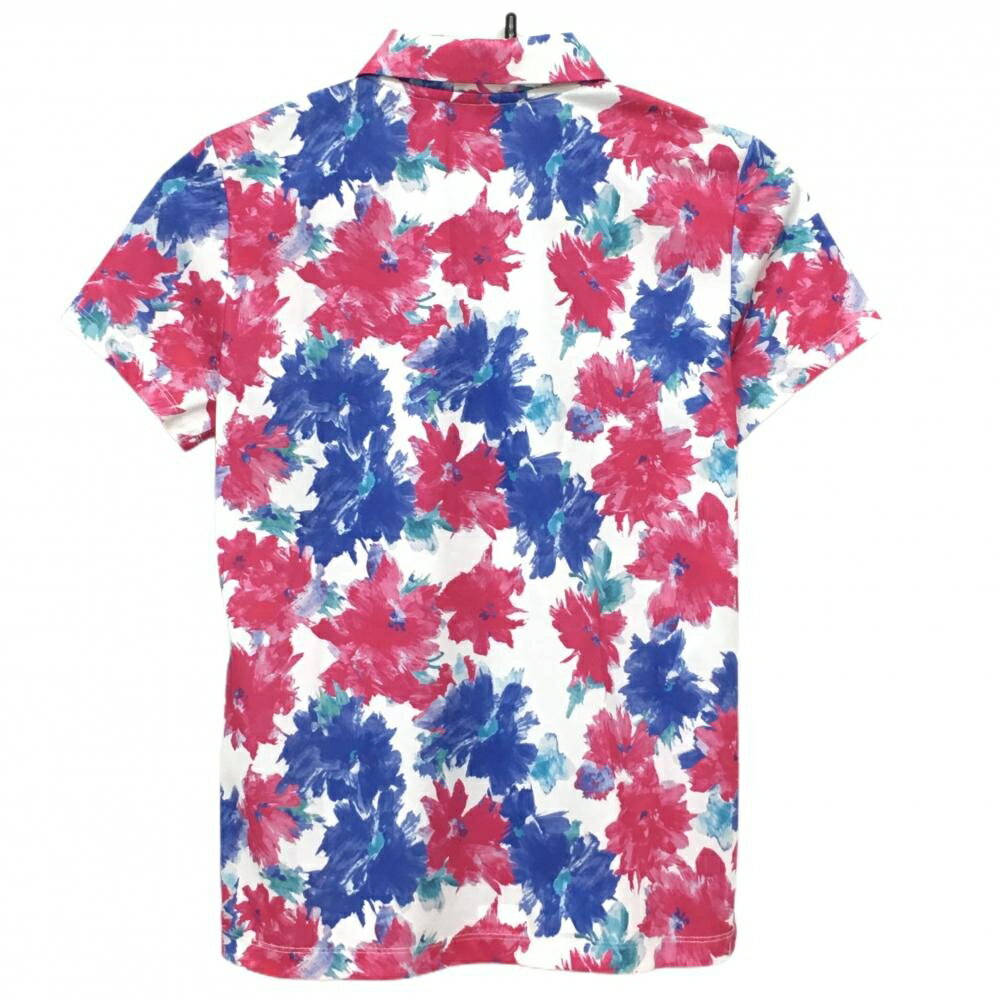 【超美品】リエンダスエルタ 半袖ポロシャツ 白×ピンク×ブルー 花柄 レディース S ゴルフウェア rienda suelta