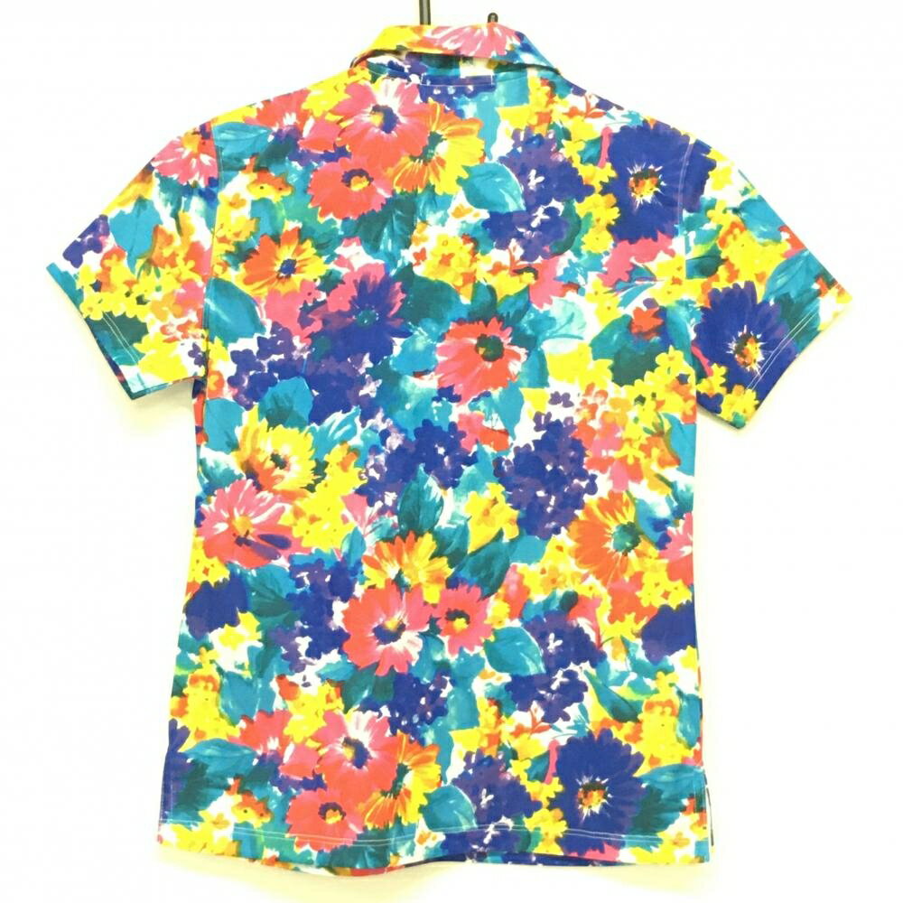 【超美品】リエンダスエルタ 半袖ポロシャツ ブルー×イエロー 花柄 レディース S ゴルフウェア rienda suelta