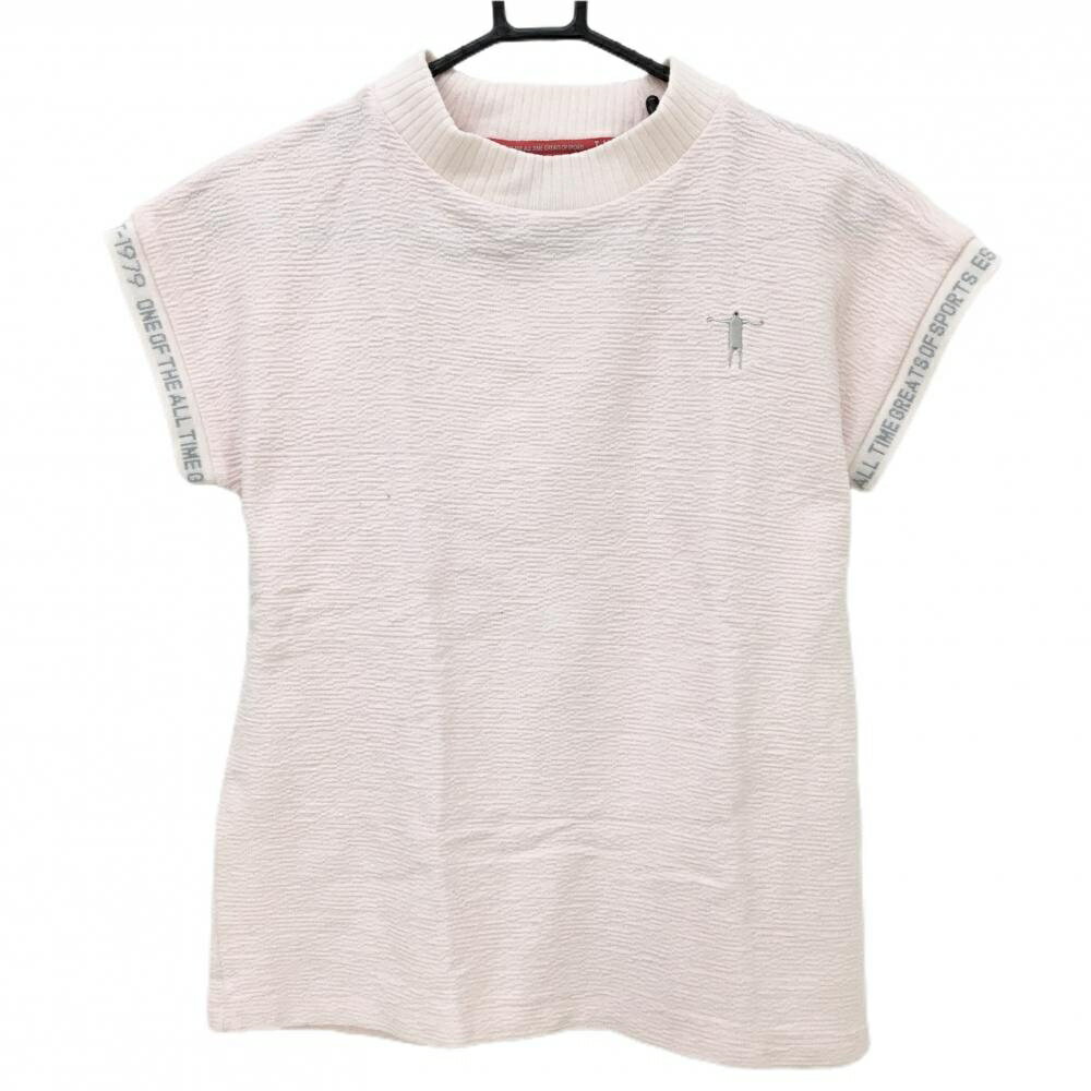 【美品】ティーマック 半袖ハイネックシャツ ライトピンク 凹凸生地 レディース M ゴルフウェア T-MAC