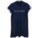 【美品】ブリヂストン 半袖ハイネックワンピース ネイビー×白 ULTICORE サイドプリーツナイロン混 レディース L ゴルフウェア Bridgestone