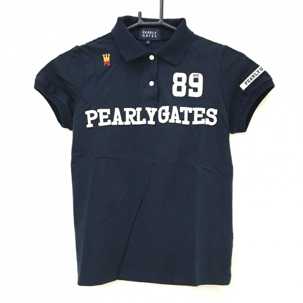 PEARLY GATES - 【美品】パーリーゲイツ 半袖ポロシャツ ネイビー×白 レディース 0(S) ゴルフウェア PEARLY GATES