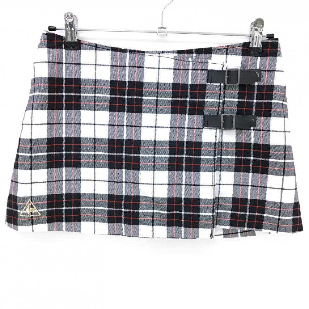 【超美品】ルコック ラップスカート 白×黒 チェック柄 ロゴ刺しゅう レディース 7(S) ゴルフウェア le ..