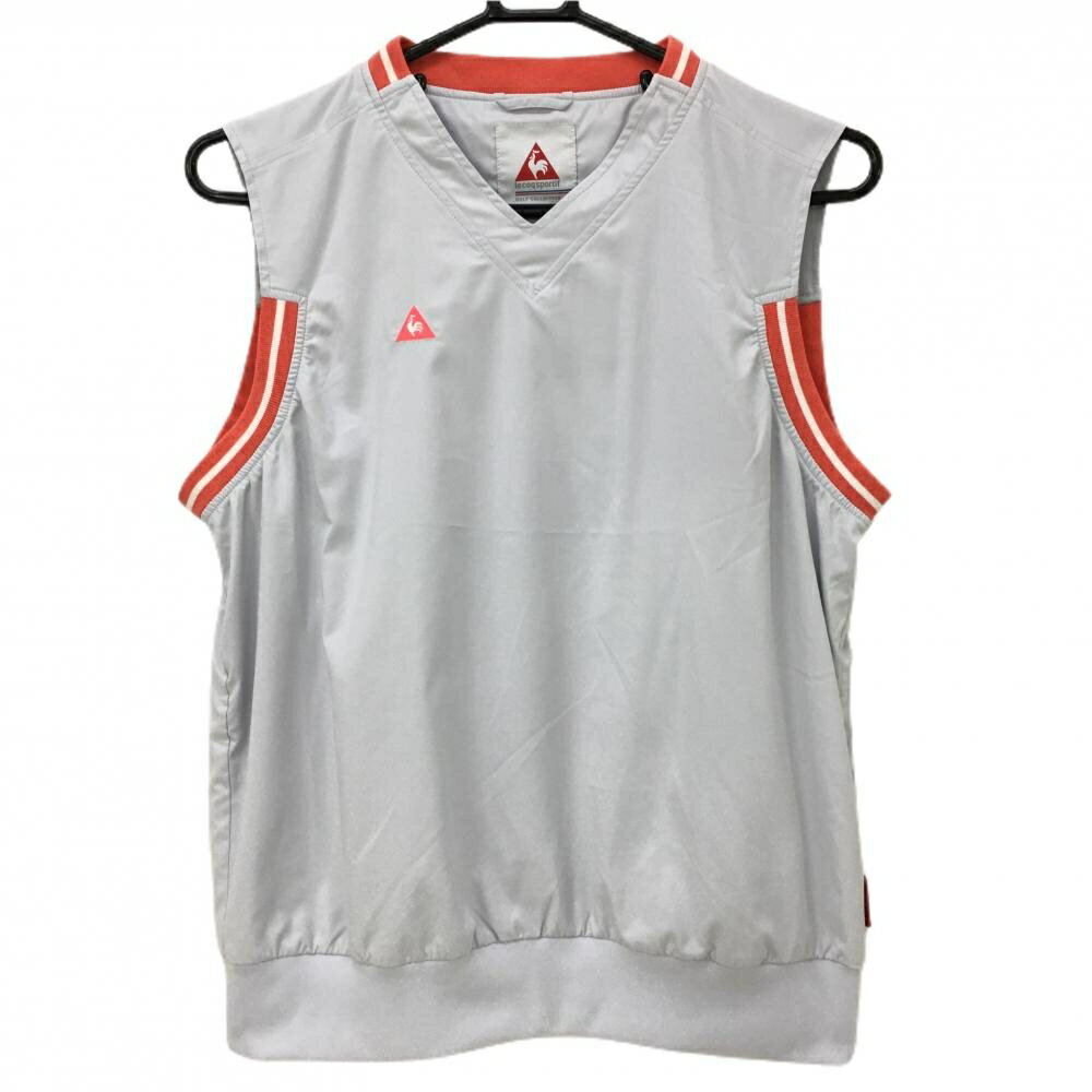 【超美品】ルコック アウターベスト ライトグレー×サーモンピンク Vネック ロゴ刺しゅう レディース M ..