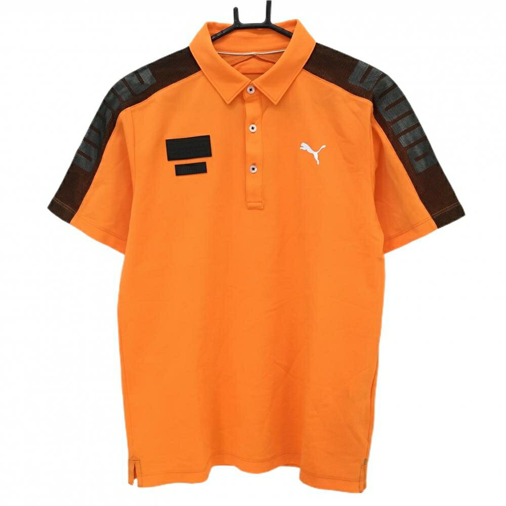 【超美品】プーマ 半袖ポロシャツ オレンジ×黒 肩メッシュ ロゴ メンズ L ゴルフウェア PUMA