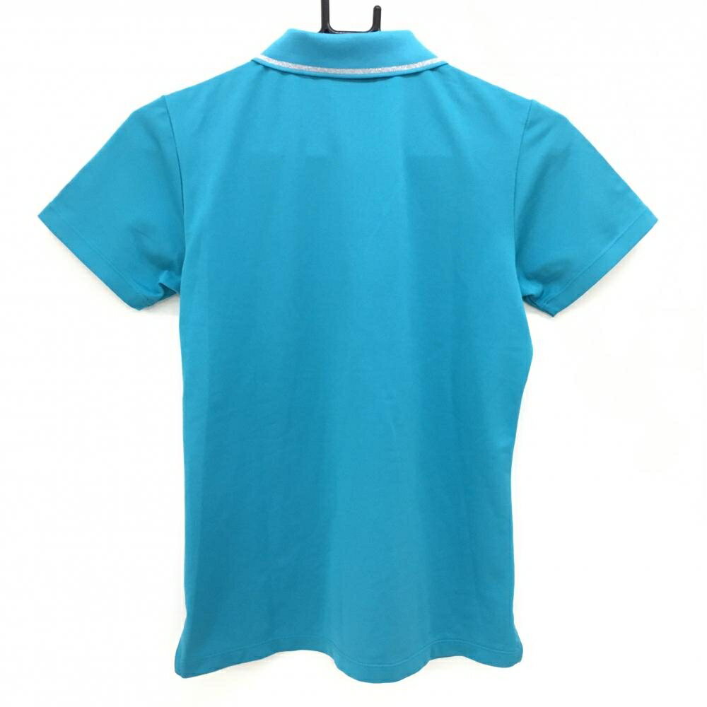 カッパ 半袖ポロシャツ ライトブルー×白 ロゴ刺しゅう ビッグワッペン 襟ライン レディース M ゴルフウェア Kappa