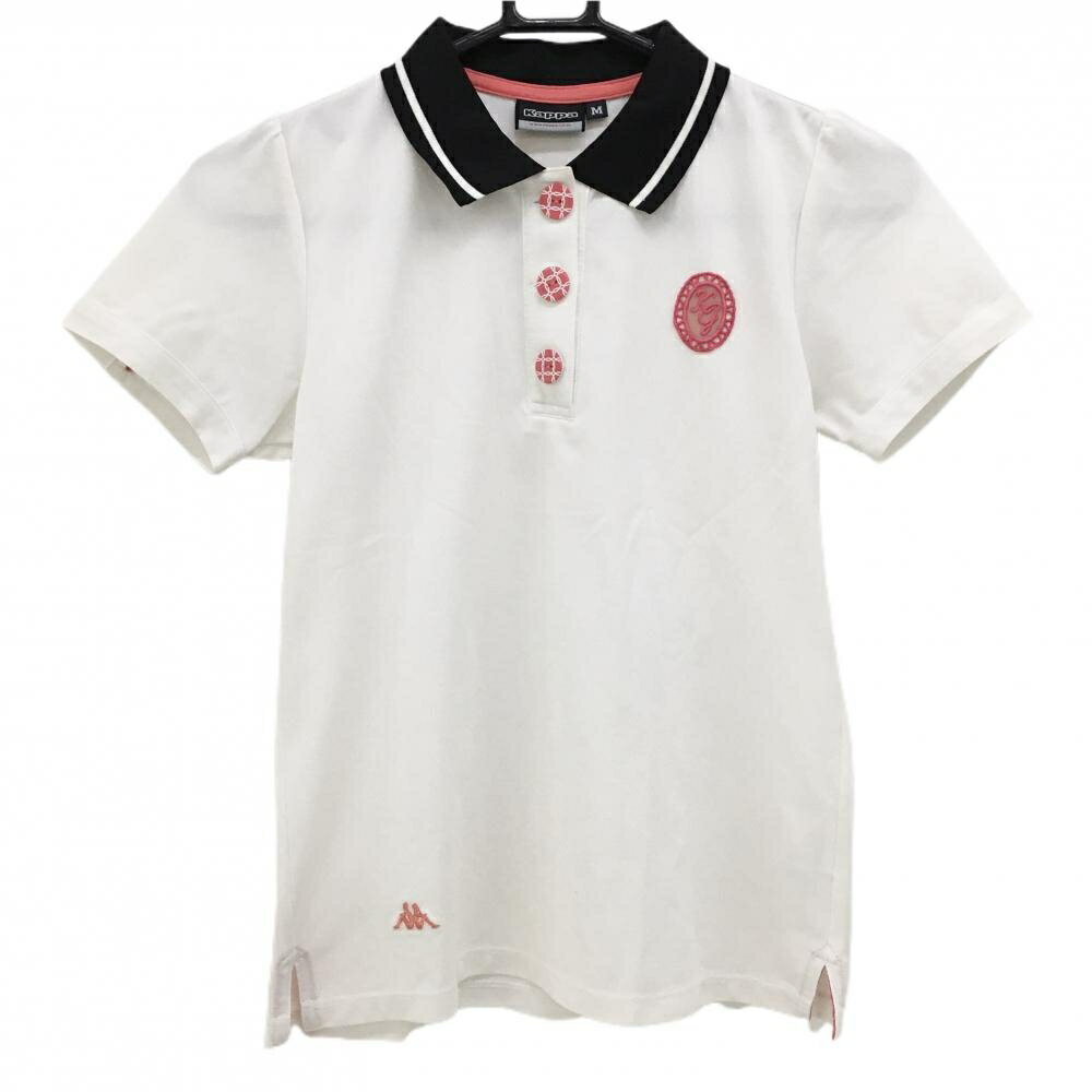 Kappa - 【美品】カッパ 半袖ポロシャツ 白×黒 胸元ワッペン 裾ロゴ刺しゅう レディース M ゴルフウェア Kappa
