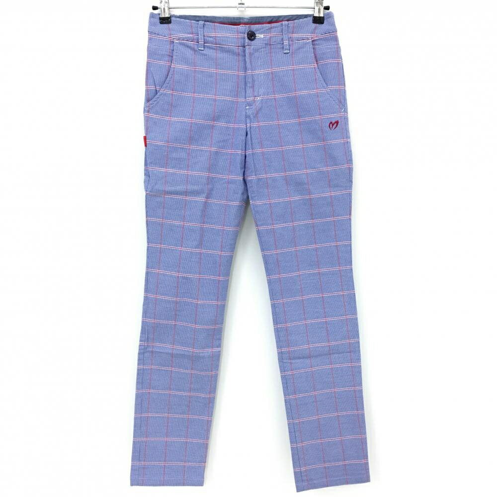 【美品】マスターバニー パンツ ブルー×レッド チェック レディース 1(M) ゴルフウェア MASTER BUNNY EDITION
