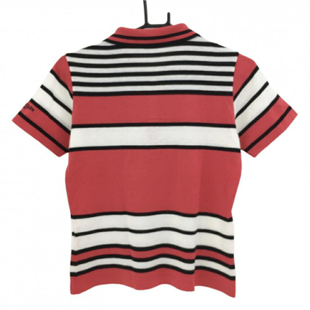 【美品】マリクレール 半袖ポロシャツ レッド×白 ボーダー柄 ロゴ刺しゅう レディース ゴルフウェア marie claire