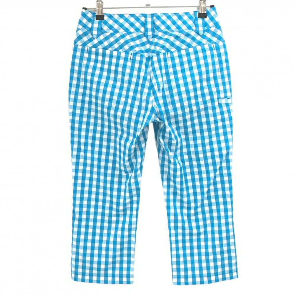【超美品】プーマ 七分丈パンツ ライトブルー×白 チェック柄 ロゴ刺しゅう レディース M ゴルフウェア PUMA