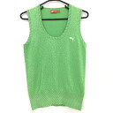 【美品】プーマ ニットベスト グリーン×白 ドット調 ロゴ刺しゅう レディース US-M ゴルフウェア PUMA