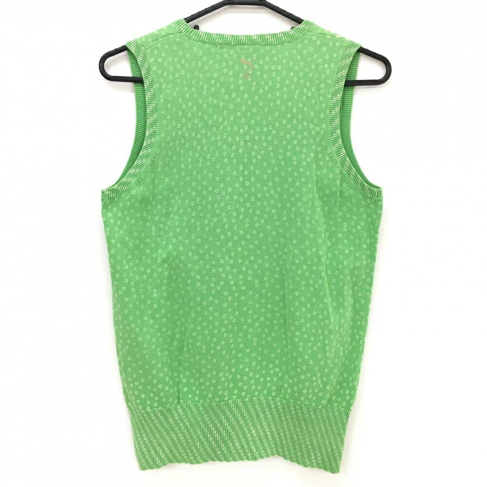 【美品】プーマ ニットベスト グリーン×白 ドット調 ロゴ刺しゅう レディース US-M ゴルフウェア PUMA