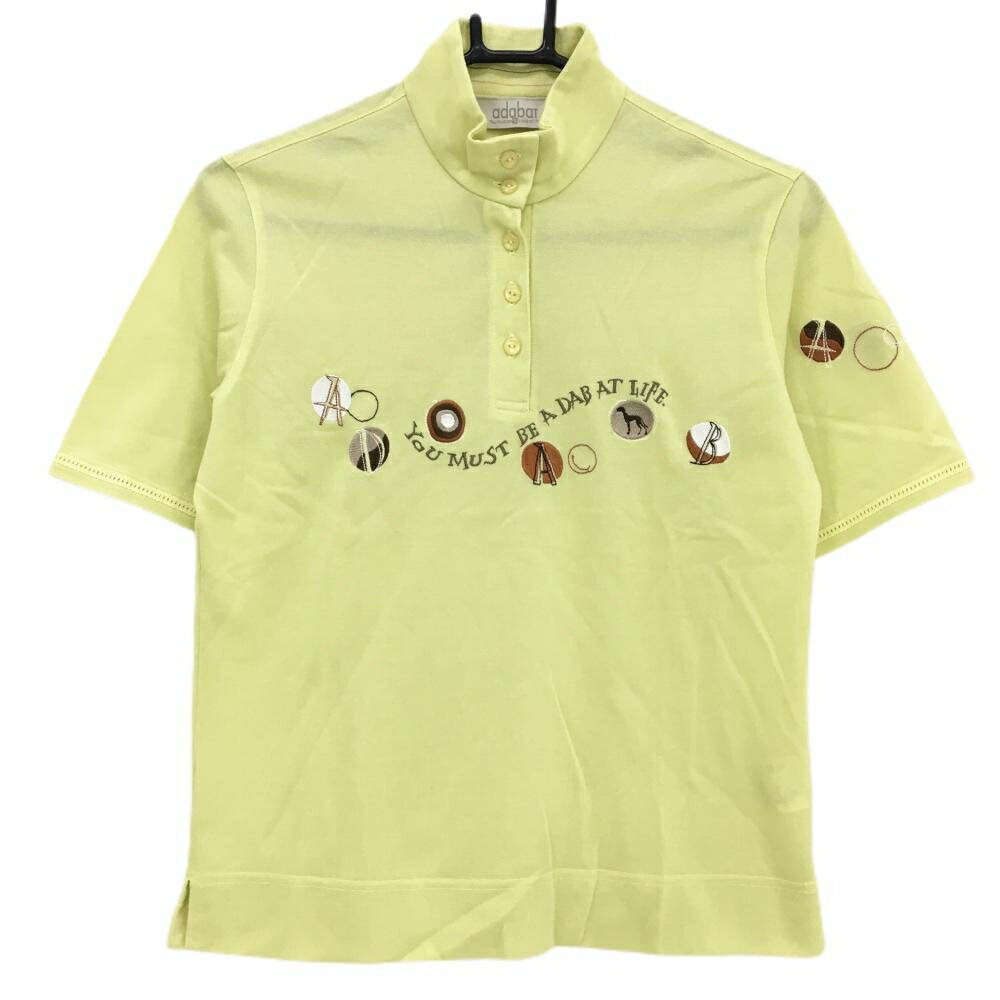 Adabat - 【超美品】アダバット 半袖ハイネックシャツ イエローグリーン イヌ刺しゅう ボタン レディース I(M) ゴルフウェア adabat
