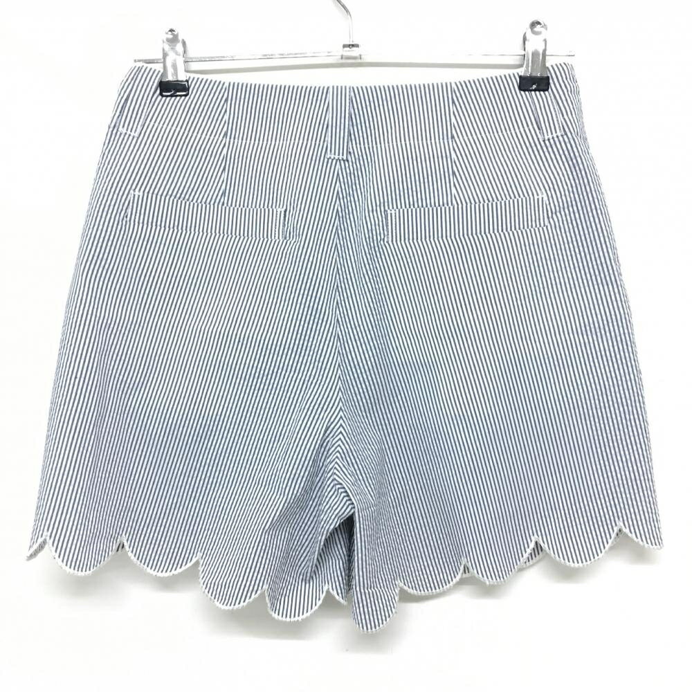 【超美品】マークアンドロナ キュロットスカート ネイビー×白 ストライプ サッカー生地 スカラップ レディース M ゴルフウェア MARK＆LONA