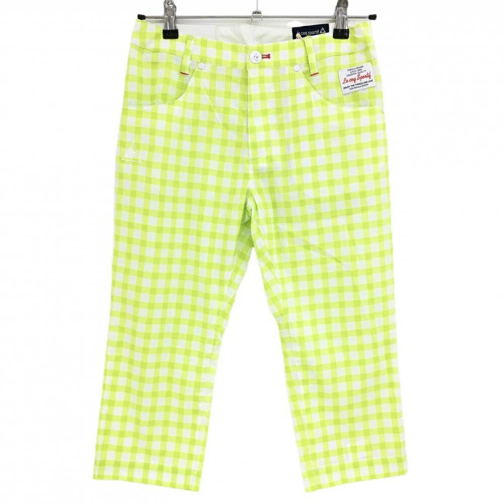 【新品】ルコック 半端丈パンツ ライトグリーン×白 チェック ストレッチ レディース 9 ゴルフウェア le..