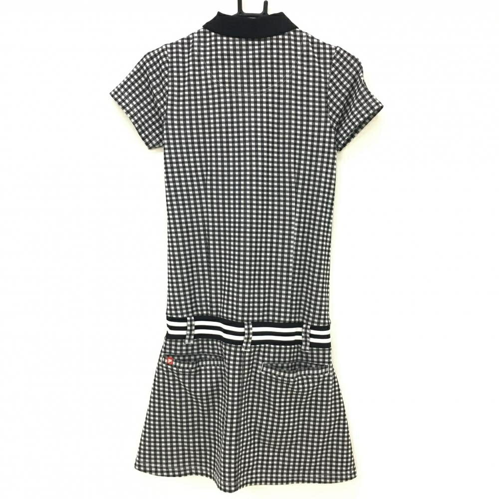 【超美品】フィラゴルフ 半袖ポロワンピース 白×黒 ギンガムチェック レディース M ゴルフウェア FILA GOLF