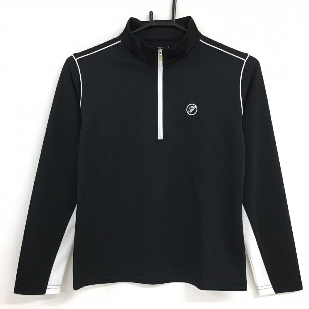 【美品】パラディーゾ 長袖ハイネックシャツ 黒×白 ハーフジップ レディース M ゴルフウェア Paradiso