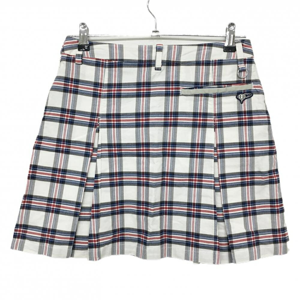 【超美品】ビームスゴルフ スカート 白×レッド×黒 チェック ボックスプリーツ レディース M ゴルフウェア BEAMS GOLF
