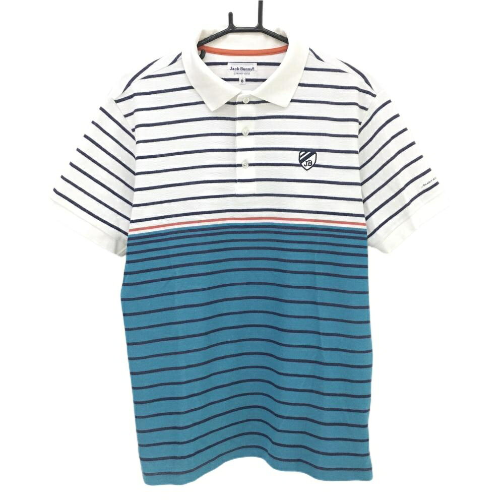 【美品】ジャックバニー 半袖ポロシャツ 白×ネイビー ボーダー メンズ 6(XL) ゴル...