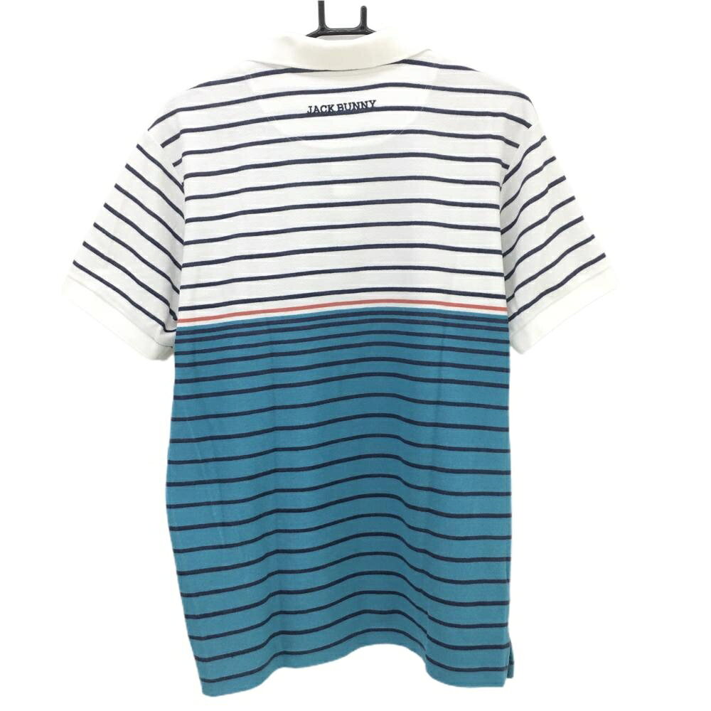 【美品】ジャックバニー 半袖ポロシャツ 白×ネイビー ボーダー メンズ 6(XL) ゴル...