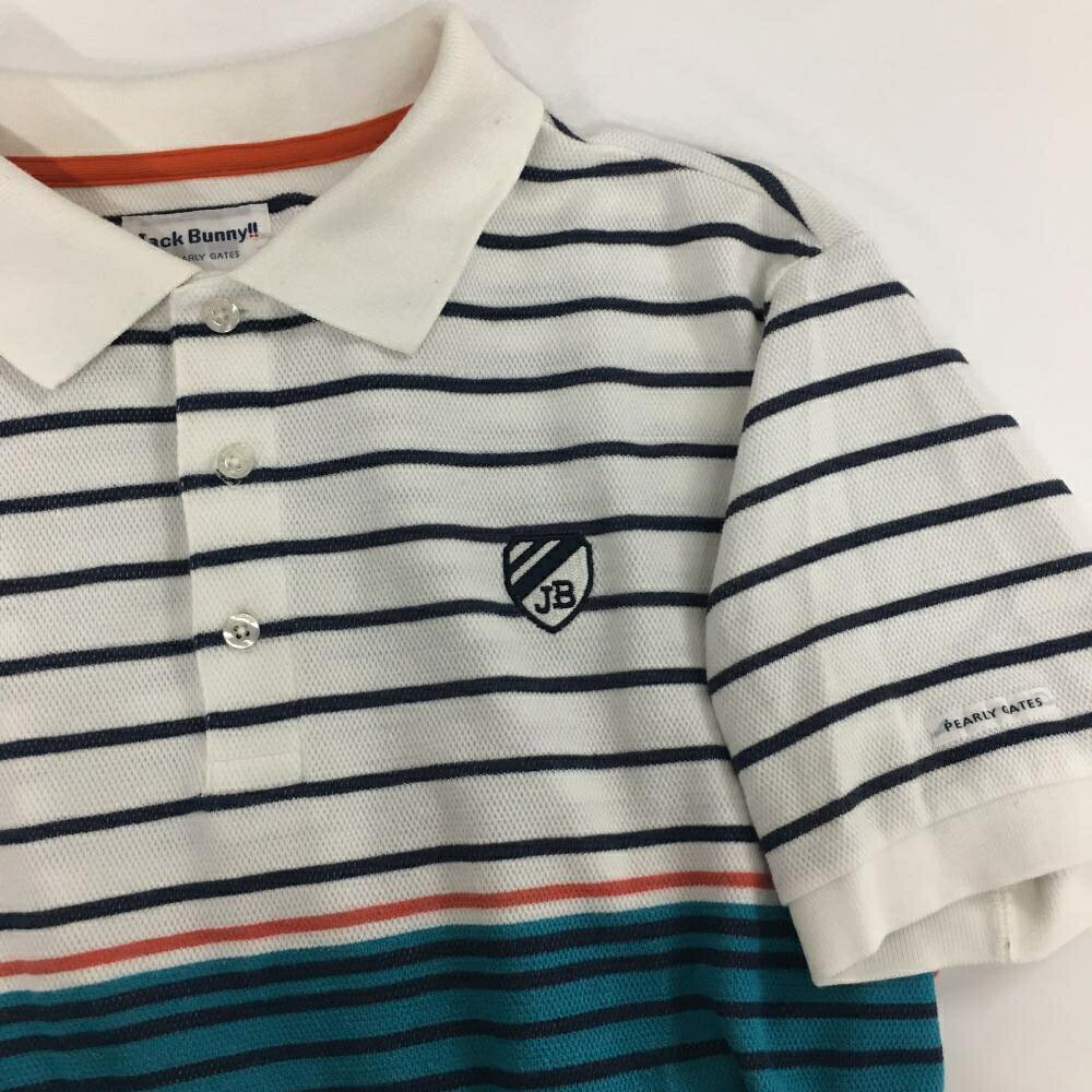 【美品】ジャックバニー 半袖ポロシャツ 白×ネイビー ボーダー メンズ 6(XL) ゴル...