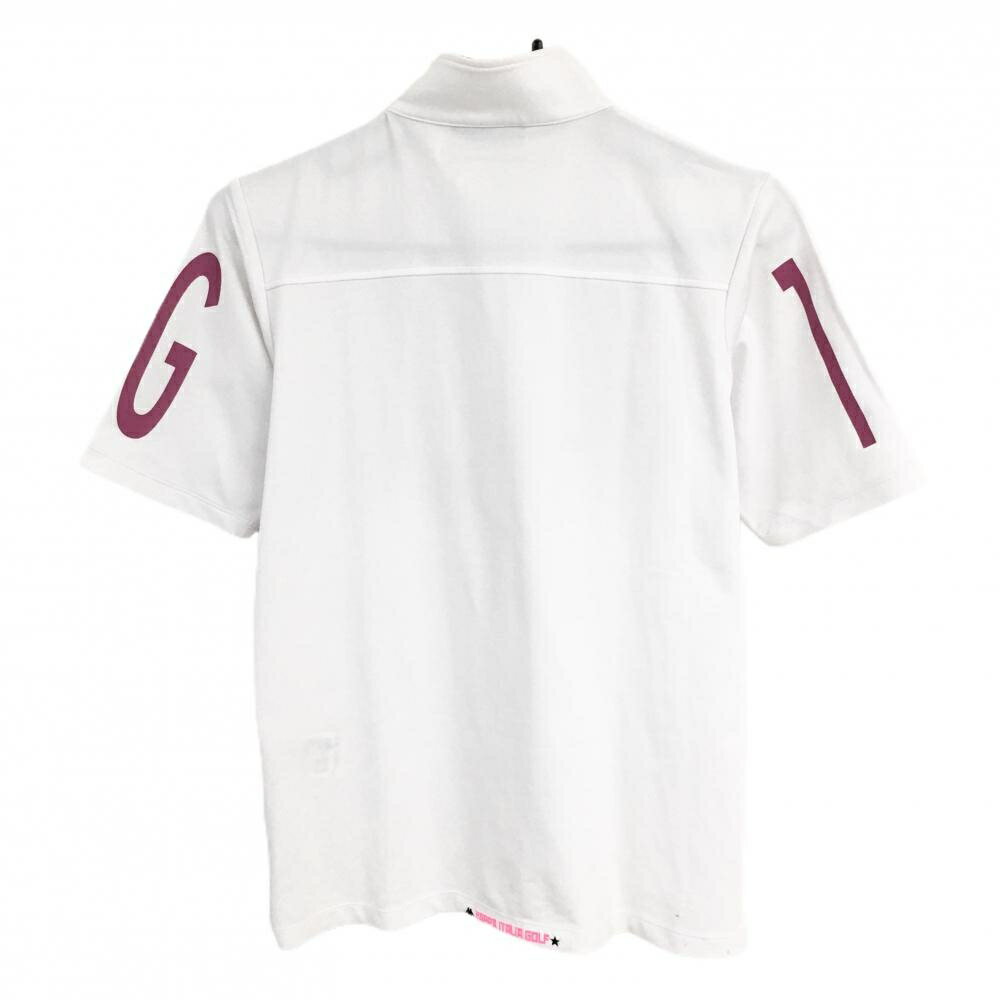 カッパ 半袖ハイネックシャツ 白×パープルピンク ハーフジップ ロゴ刺しゅう レディース L ゴルフウェア Kappa