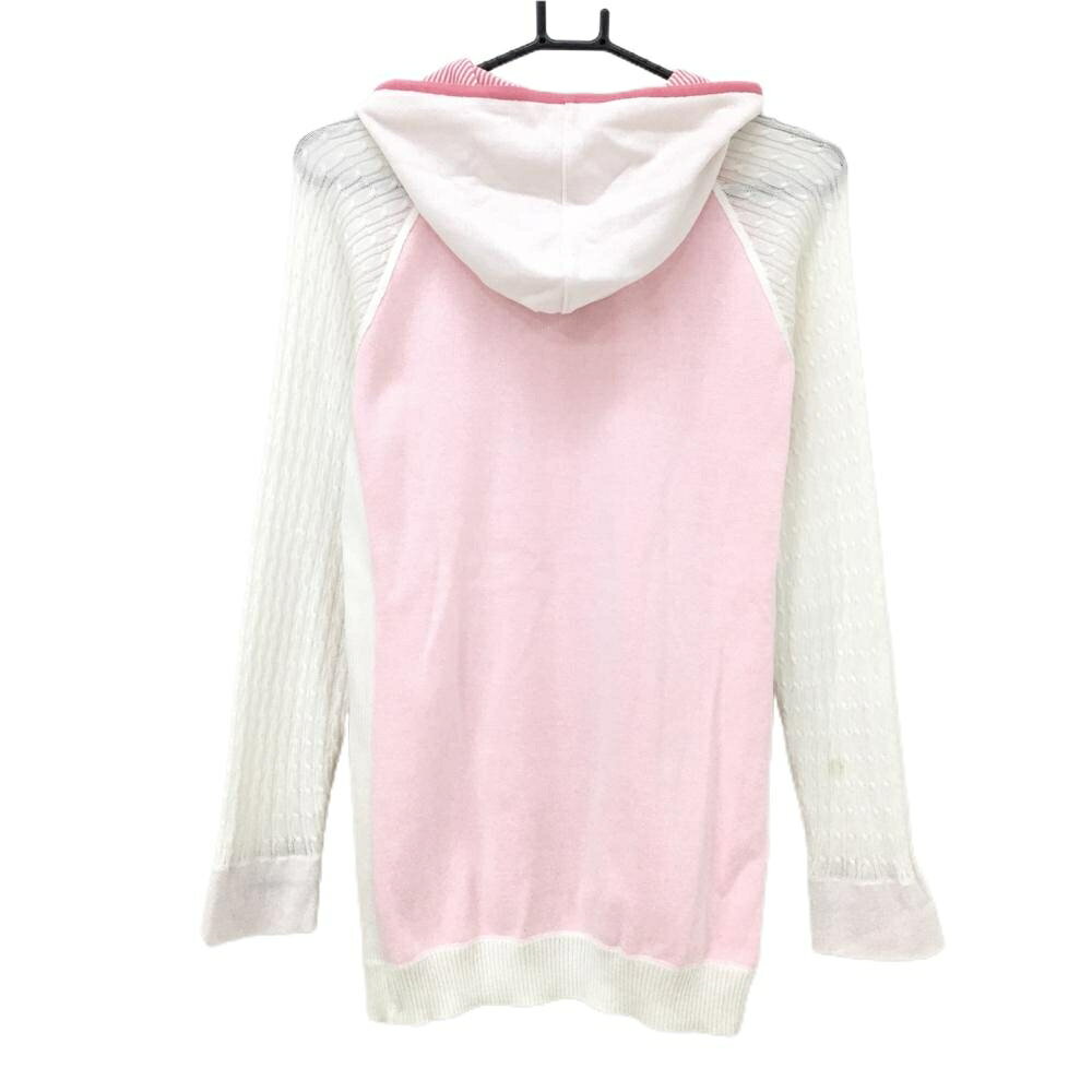 ブラックアンドホワイト ニットジップパーカー 白×ピンク 袖ケーブル編み パーカー レディース 1(S) ゴルフウェア Black＆White