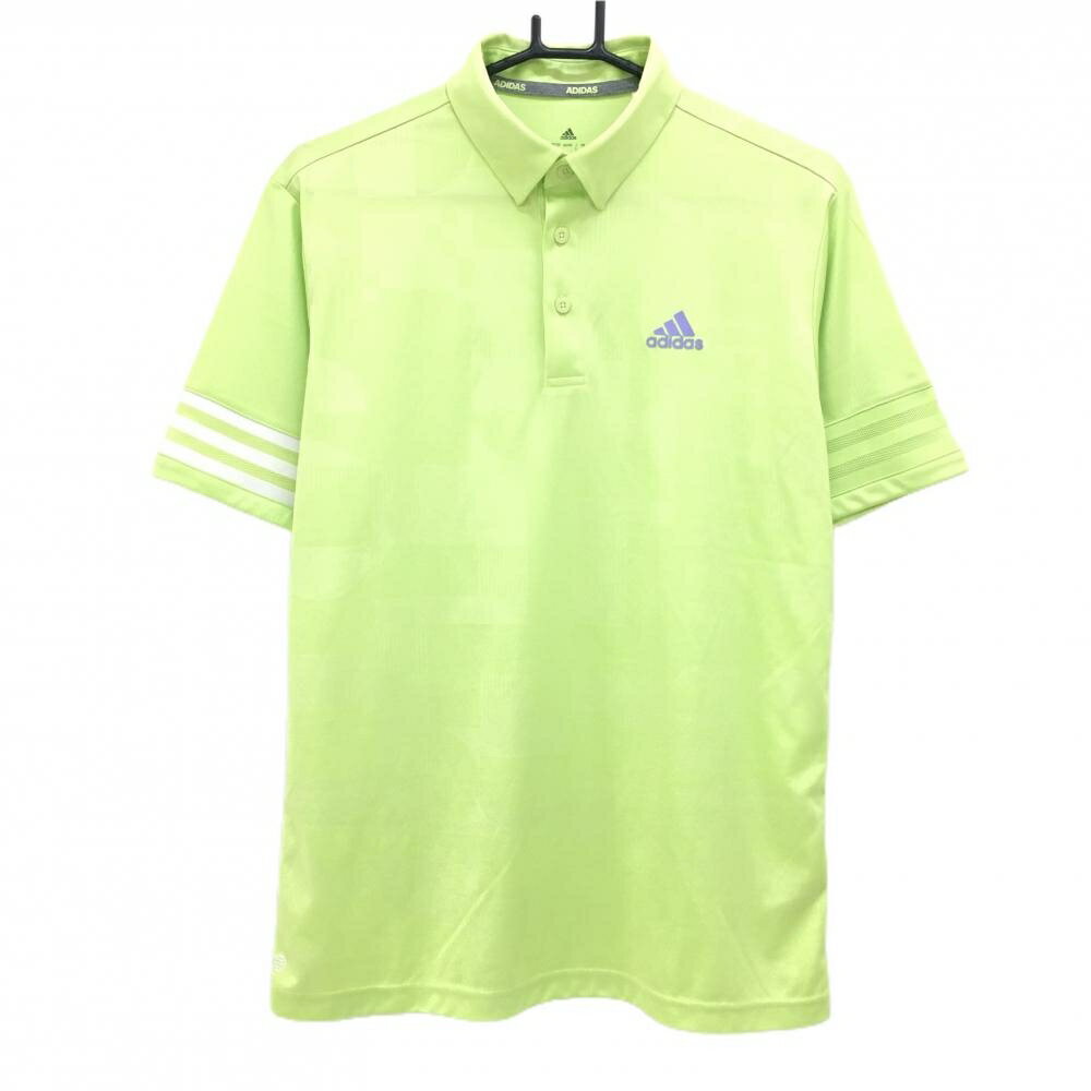 アディダス 半袖ポロシャツ ライトグリーン 総柄 袖一部メッシュ メンズ L ゴルフウェア adidas