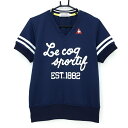 【美品】ルコック 半袖トレーナー ネイビー×白 袖ライン Vネック レディース L ゴルフウェア le coq sportif