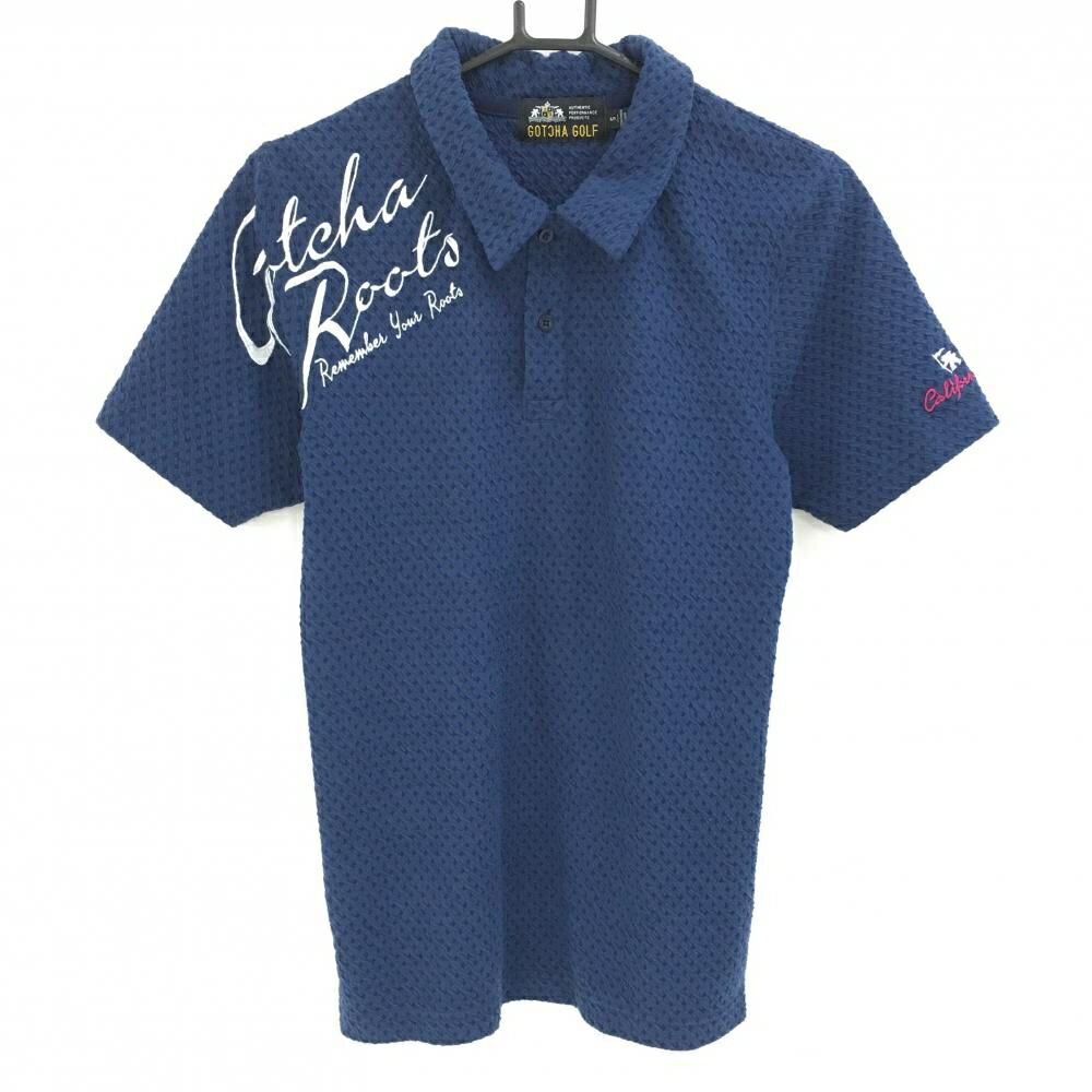 Men'S Wear - 【美品】ガッチャゴルフ 半袖ポロシャツ ネイビー×白 織生地 刺しゅう メンズ S ゴルフウェア GOTCHA GOLF