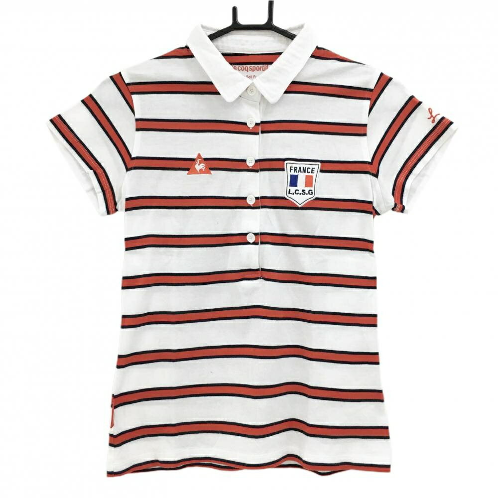 Le Coq - ルコック 半袖ポロシャツ 白×レッド ボーダー 綿100％ レディース M ゴルフウェア le coq sportif