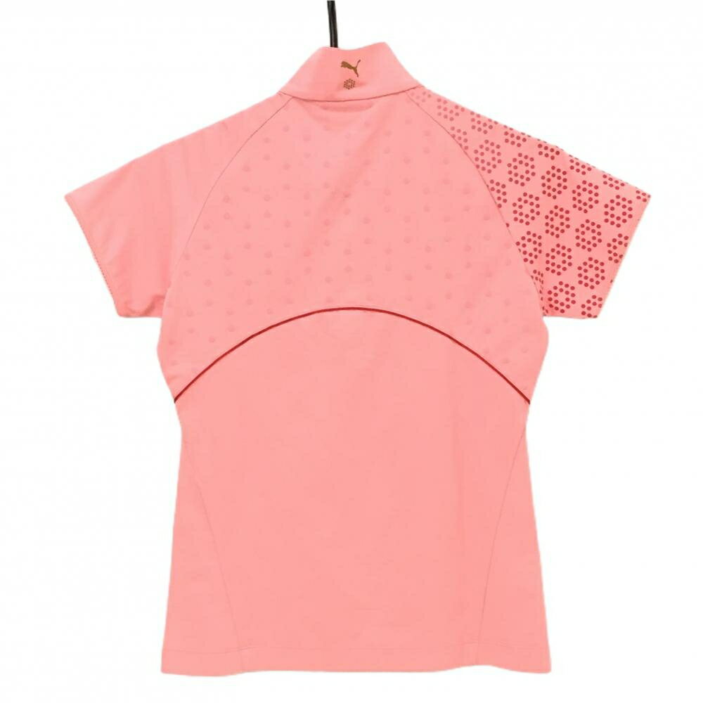 【美品】プーマ 半袖ハイネックシャツ ピンク×レッド 一部ドット スナップボタン レディース M ゴルフウェア PUMA