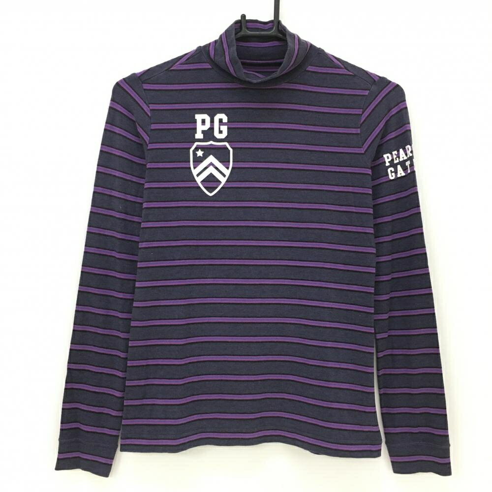 パーリーゲイツ 長袖ハイネックシャツ グレー×パープル ボーダー 微起毛 レディース 0(S) ゴルフウェア..