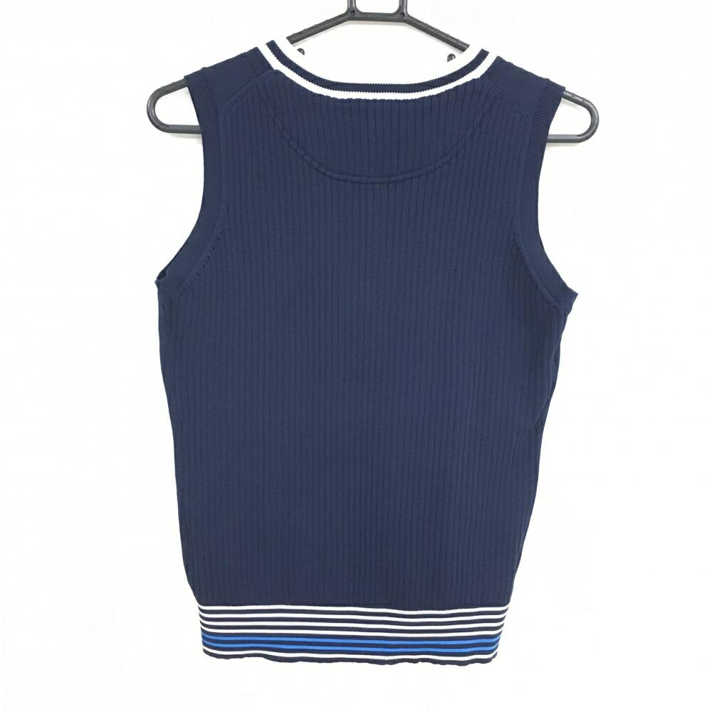 【超美品】キャロウェイ ニットベスト ネイビー×白 ケーブル編み Vネック ポリエス...