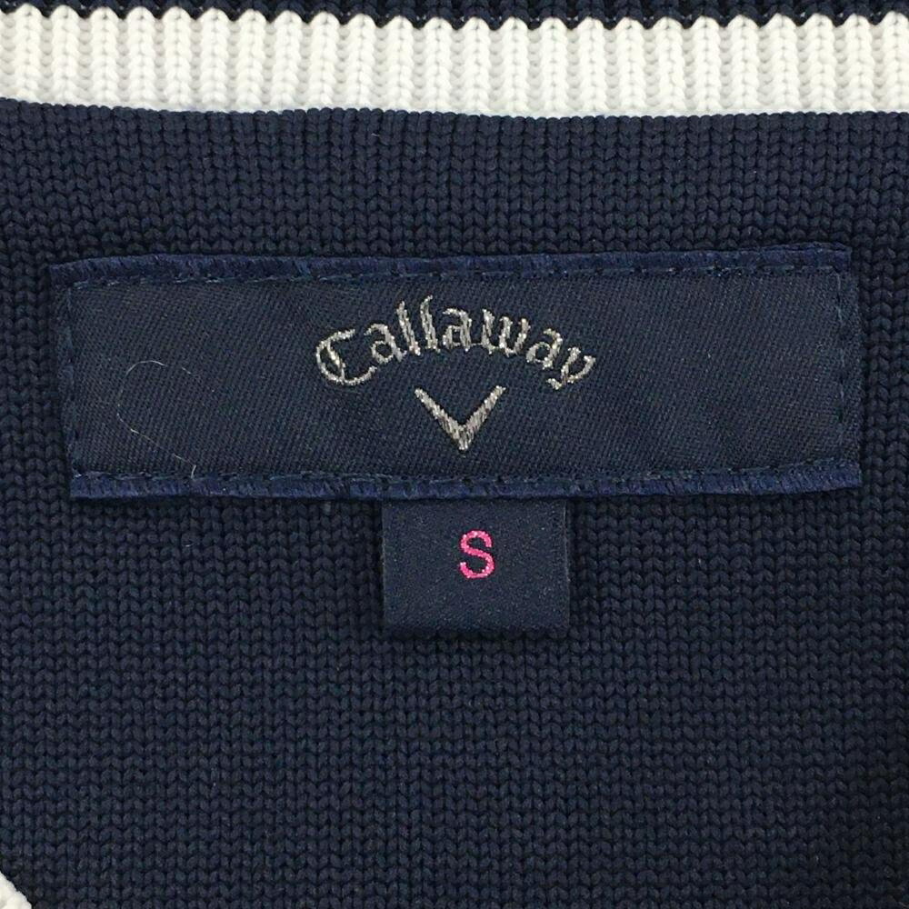 【超美品】キャロウェイ ニットベスト ネイビー×白 ケーブル編み Vネック ポリエス...