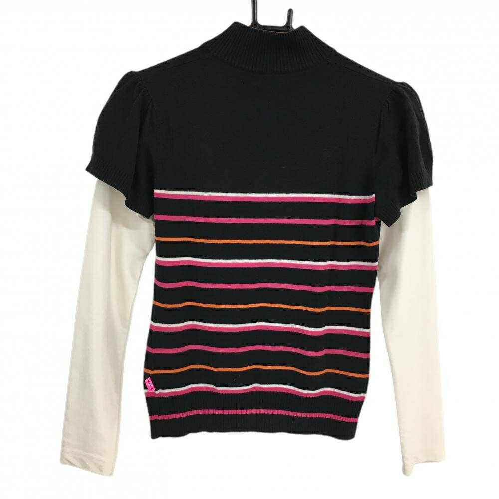 ビバハート セーター 黒×ピンク ボーダー フェイクレイヤード ニット レディース 40(M) ゴルフウェア VIVA HEART