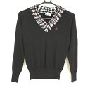 【超美品】アディダス セーター 黒×白 ネック周り柄編み ウール混 ニット レディース S/P ゴルフウェア adidas