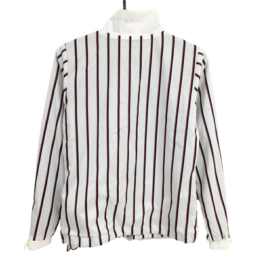 【超美品】アディダス ジャケット 白×ネイビー ストライプ 蓄熱裏地 薄手 レディース S/P ゴルフウェア adidas