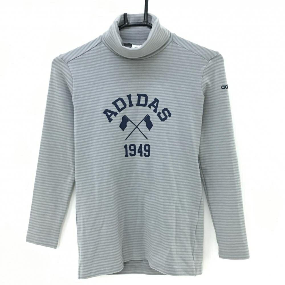 【超美品】アディダス 長袖タートルネックシャツ グレー ボーダー 微起毛 レディース S/P ゴルフウェア adidas
