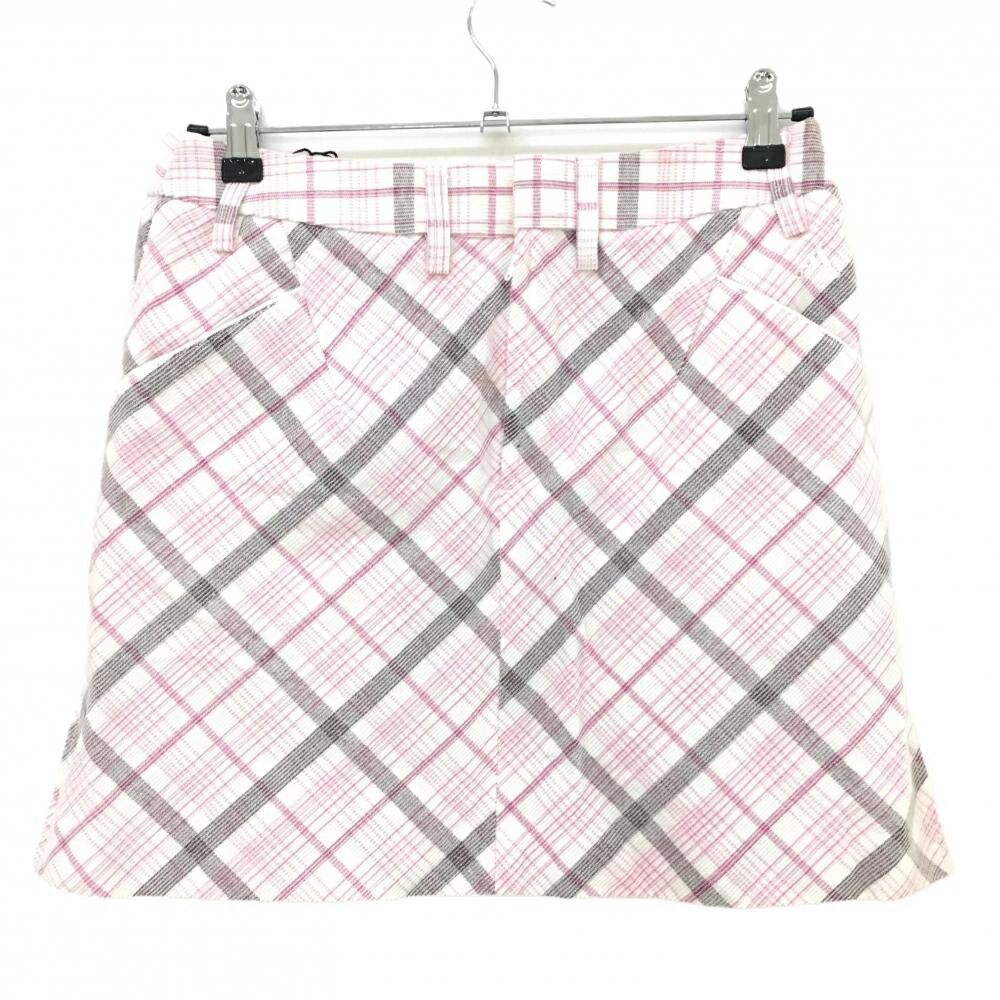 アディダス コーデュロイスカート 白×ピンク チェック 紙タグ付 レディース L ゴルフウェア adidas