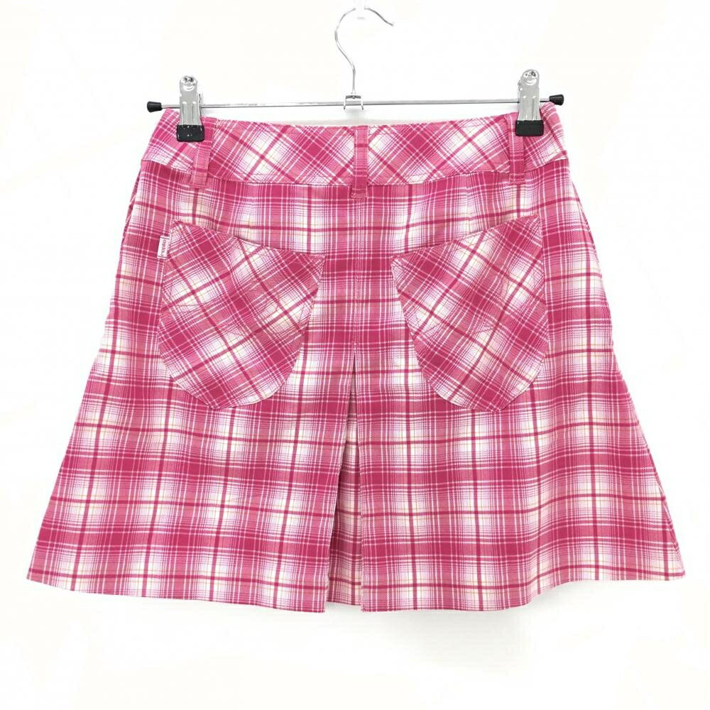 【超美品】ビバハート スカート ピンク×白 チェック ボックスプリーツ レディース 38(S) ゴルフウェア VIVA HEART
