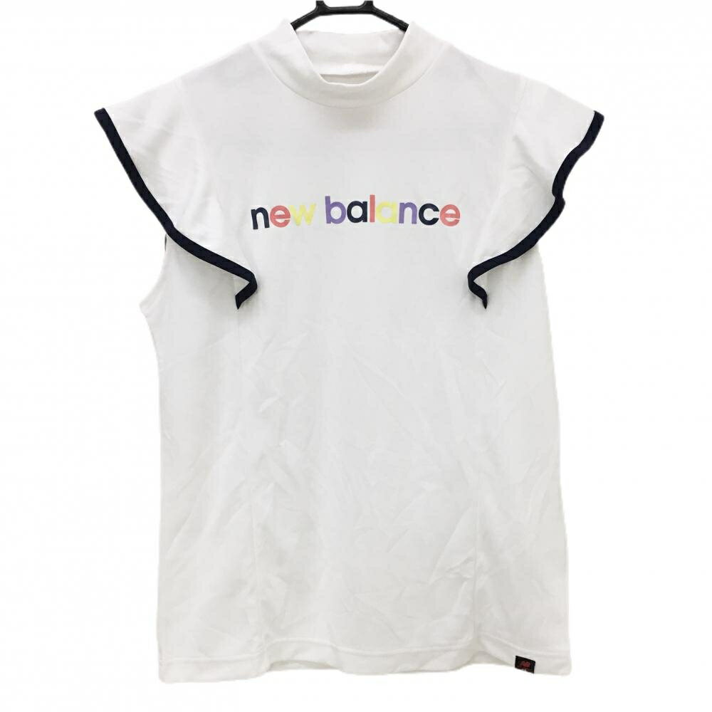 【当店ポイント5倍！7月1日限り】【美品】ニューバランスゴルフ 半袖ハイネックシャツ 白×ネイビー 袖フリル レディース 2(L) ゴルフウェア 2023年モデル New Balance