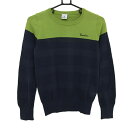【美品】パラディーゾ セーター ネイビー×ライトグリーン 透かし編み コットン混 ニット レディース M ゴルフウェア Paradiso