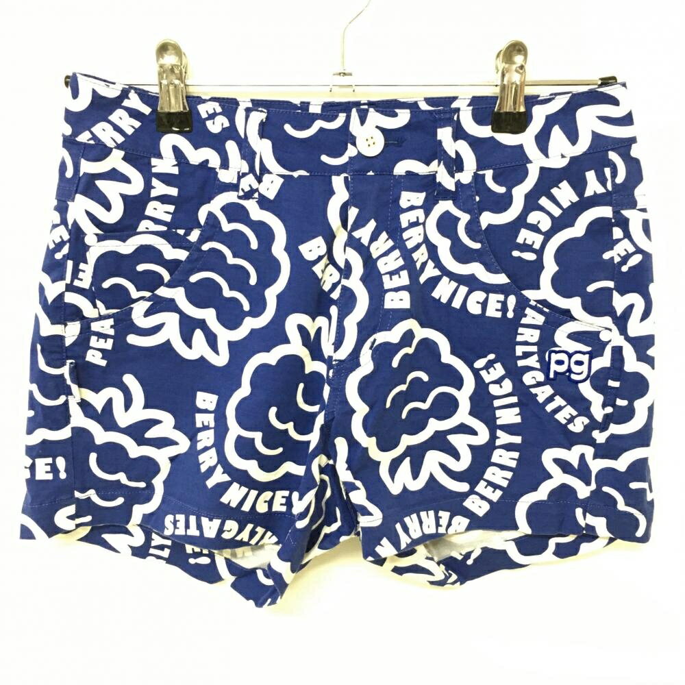 【美品】パーリーゲイツ ショートパンツ ブルー×白 総柄 コットン混 レディース 00(XS) ゴルフウェア P..