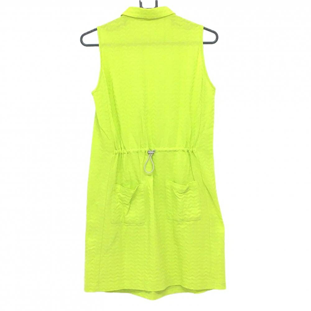 【美品】ヒールクリーク ノースリーブワンピース ライトグリーン 総柄織生地 ハーフジップ レディース 40(M) ゴルフウェア Heal Creek