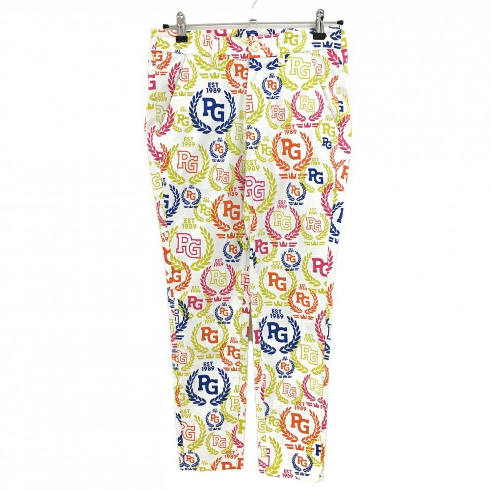 【超美品】パーリーゲイツ パンツ 白×マルチカラー 総柄 ストレッチ レディース 1(M) ゴルフウェア PEARLY GATES