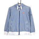 【美品】ルコックゴルフ ジップパーカー ライトブルー×ブルー ストライプ 胸元ロゴ レディース M ゴルフウェア le coq sportif