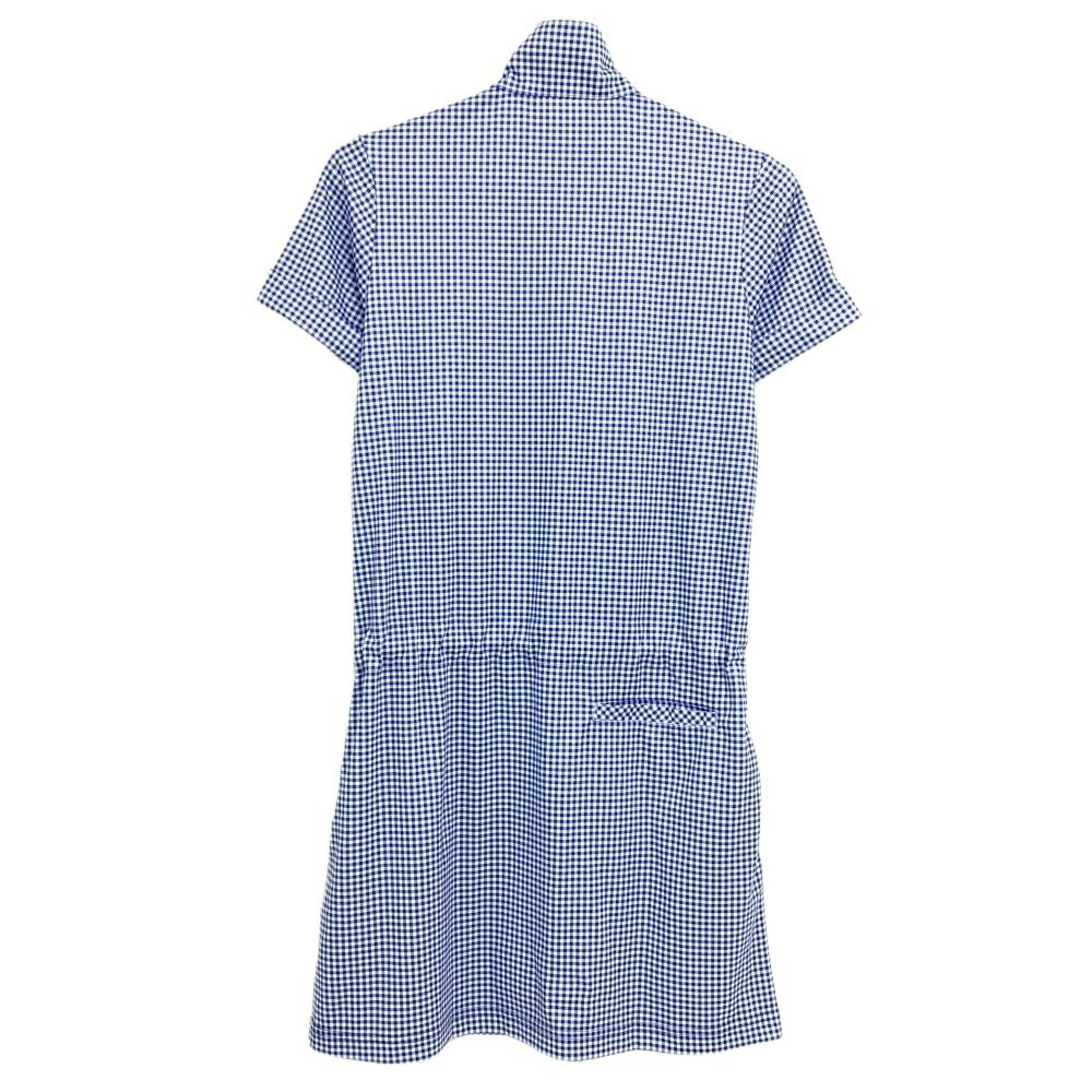 【美品】アディダス 半袖ハイネックワンピース 白×ネイビー ギンガムチェック ハーフジップ レディース M/M ゴルフウェア adidas