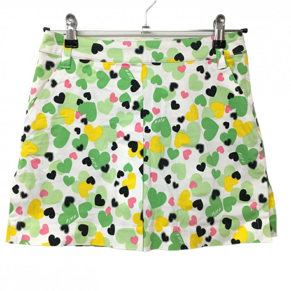 【超美品】ビバハート スカート 白×グリーン ハート総柄 内側インナーパンツ ストレッチ レディース 38..